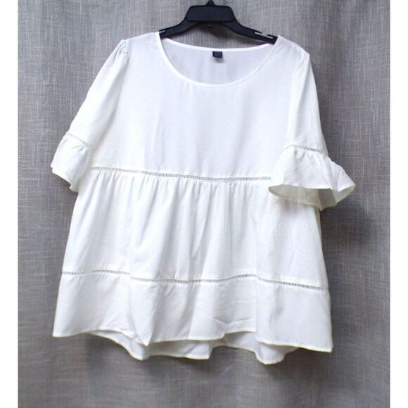 Shein Women’s Tiered Short Sleeve White Blouse, XL - Picture 1 of 8